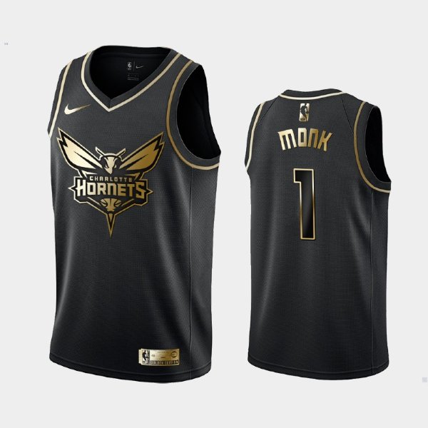 Charlotte Hornets #1 Malik Monk Black Golden Logo баскетбольная майка NBA
