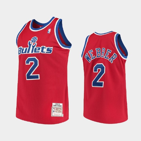 Washington Bullets #2 Chris Webber Red Hardwood Classics баскетбольная майка NBA