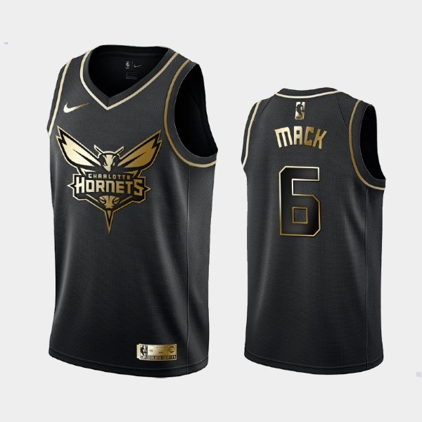 Charlotte Hornets #6 Shelvin Mack Black Golden Logo баскетбольная майка NBA