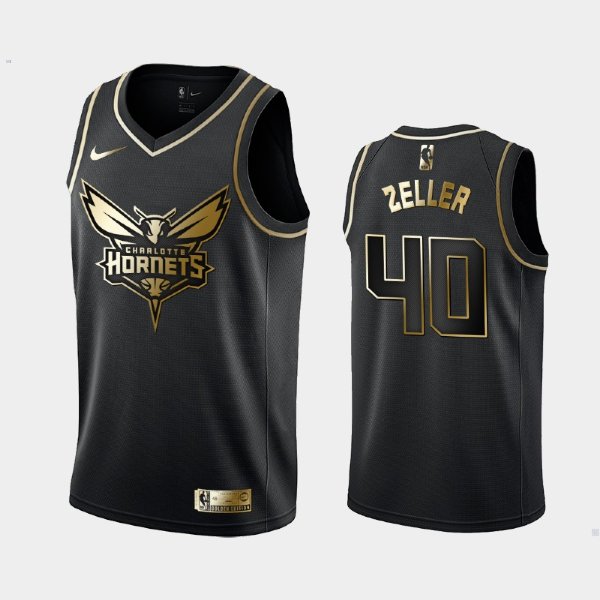 Charlotte Hornets #40 Cody Zeller Black Golden Logo баскетбольная майка NBA