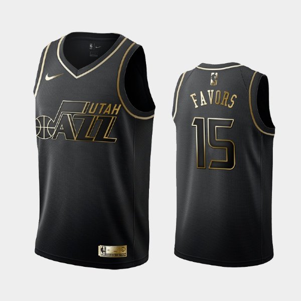Utah Jazz #15 Derrick Favors Black Golden Logo баскетбольная майка NBA