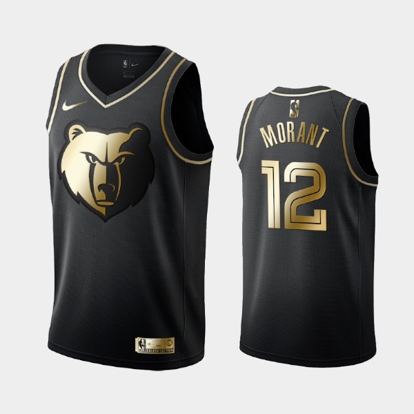 Memphis Grizzlies #12 Ja Morant Black Golden Logo баскетбольная майка NBA