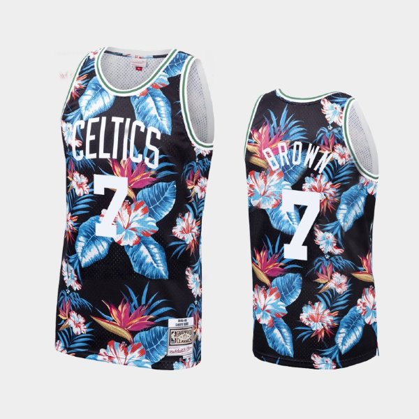 Boston Celtics #7 Jaylen Brown Floral Fashion Hardwood Classics Black баскетбольная майка NBA