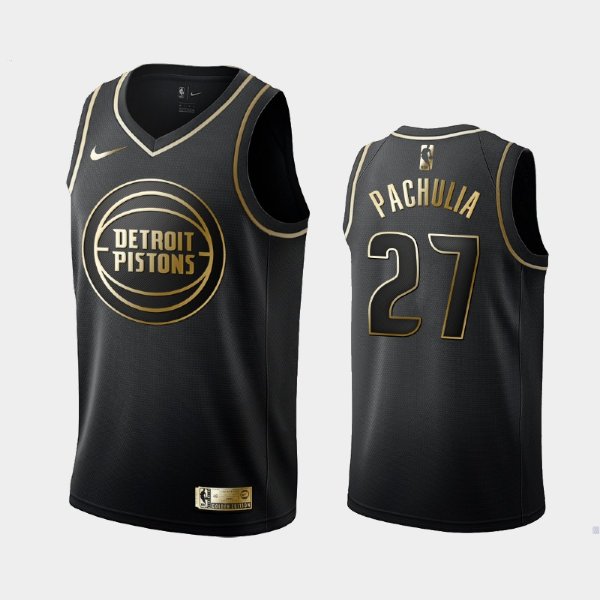 Detroit Pistons #27 Zaza Pachulia Black Golden Logo баскетбольная майка NBA