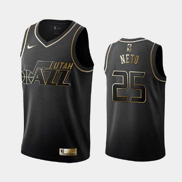 Utah Jazz #25 Raul Neto Black Golden Logo баскетбольная майка NBA