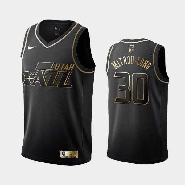 Utah Jazz #30 Naz Mitrou-Long Black Golden Logo баскетбольная майка NBA
