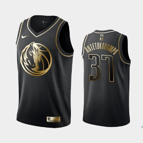 Dallas Mavericks #37 Kostas Antetokounmpo Black Golden Logo баскетбольная майка NBA