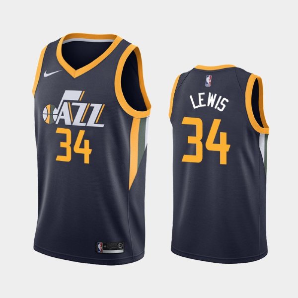 Utah Jazz #34 Trey Lewis Navy 2018-19 Icon баскетбольная майка NBA