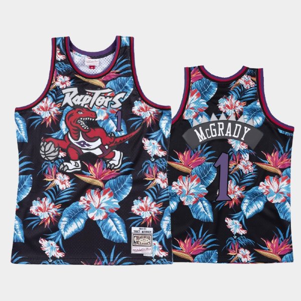 Toronto Raptors #1 Tracy McGrady Floral Fashion Hardwood Classics Black баскетбольная майка NBA