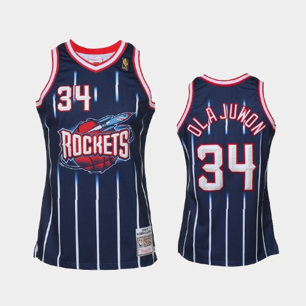 Houston Rockets #34 Hakeem Olajuwon Navy Blue Hardwood Classics баскетбольная майка NBA