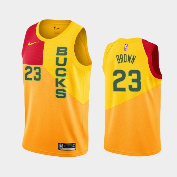 Milwaukee Bucks #23 Sterling Brown Yellow 2018-19 City баскетбольная майка NBA