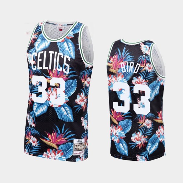 Boston Celtics #33 Larry Bird Floral Fashion Hardwood Classics Black баскетбольная майка NBA