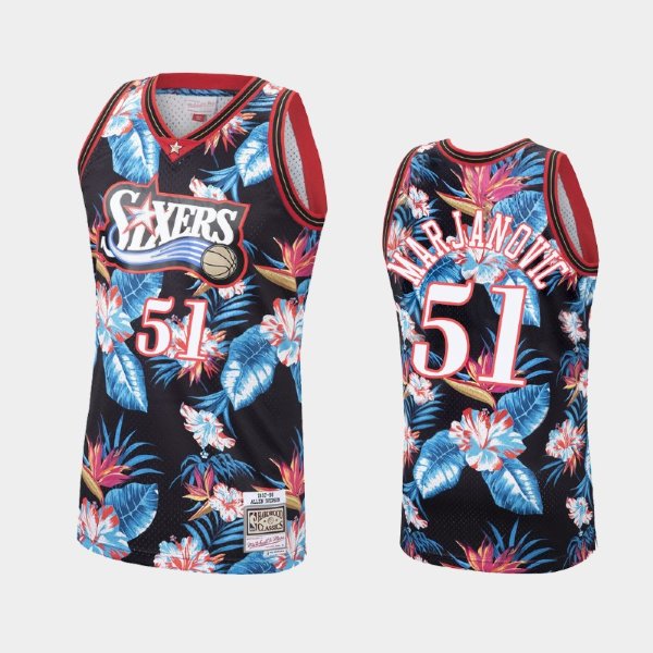 Philadelphia 76ers #51 Boban Marjanovic Floral Fashion Hardwood Classics Black баскетбольная майка NBA