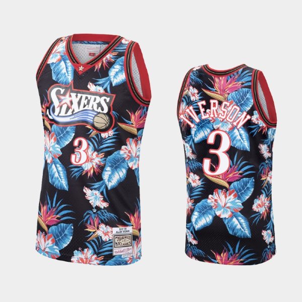 Philadelphia 76ers #3 Allen Iverson Floral Fashion Hardwood Classics Black баскетбольная майка NBA