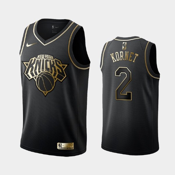 New York Knicks #2 Luke Kornet Black Golden Logo баскетбольная майка NBA