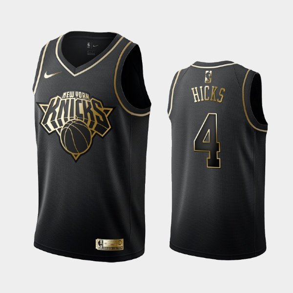 New York Knicks #4 Isaiah Hicks Black Golden Logo баскетбольная майка NBA