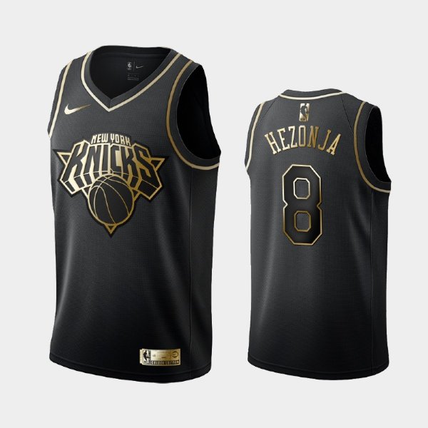 New York Knicks #8 Mario Hezonja Black Golden Logo баскетбольная майка NBA