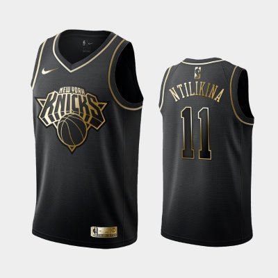 New York Knicks #11 Frank Ntilikina Black Golden Logo баскетбольная майка NBA