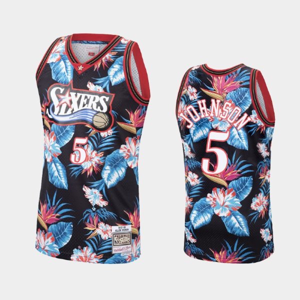 Philadelphia 76ers #5 Amir Johnson Floral Fashion Hardwood Classics Black баскетбольная майка NBA