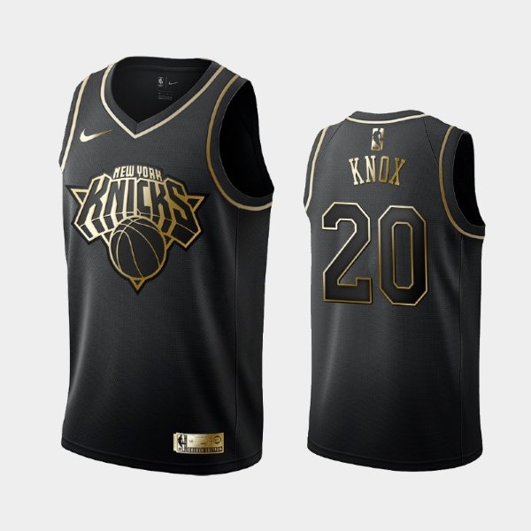New York Knicks #20 Kevin Knox Black Golden Logo баскетбольная майка NBA