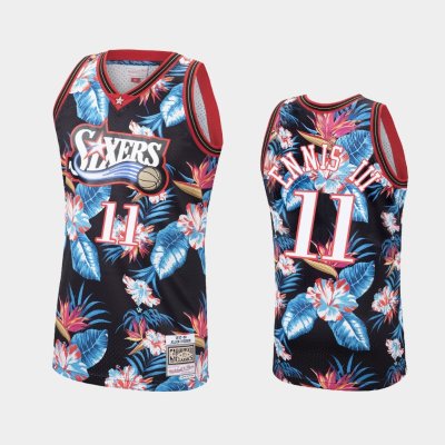 Philadelphia 76ers #11 James Ennis III Floral Fashion Hardwood Classics Black баскетбольная майка NBA