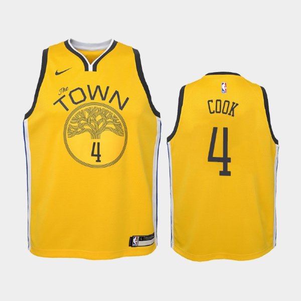 детская Golden State Warriors Quinn Cook #4 Yellow 2018-19 Earned баскетбольная майка NBA