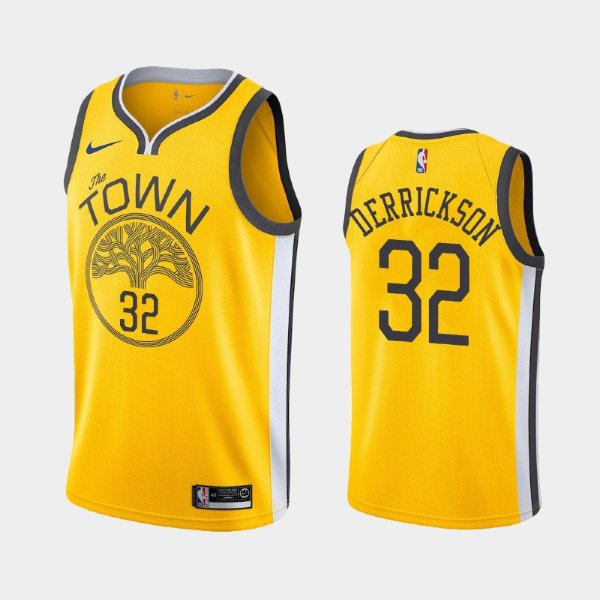 Golden State Warriors #32 Marcus Derrickson Yellow 2018-19 Earned баскетбольная майка NBA