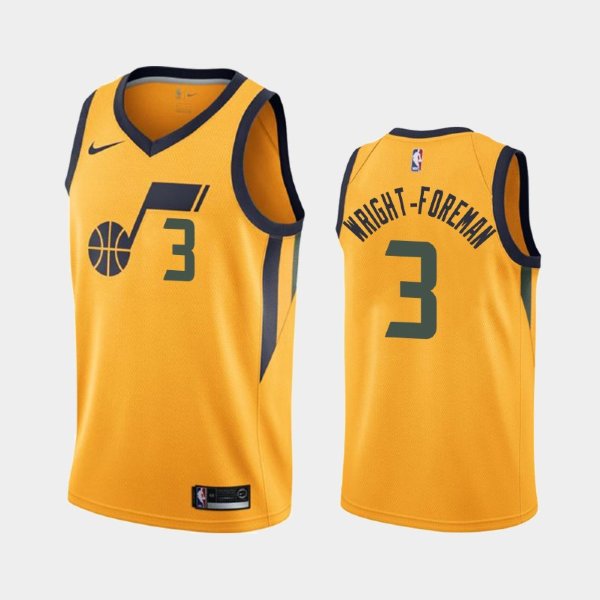 Utah Jazz Statement #3 Justin Wright-Foreman Gold 2019 NBA Draft баскетбольная майка NBA