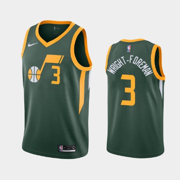 Utah Jazz Earned #3 Justin Wright-Foreman Green 2019 NBA Draft баскетбольная майка NBA