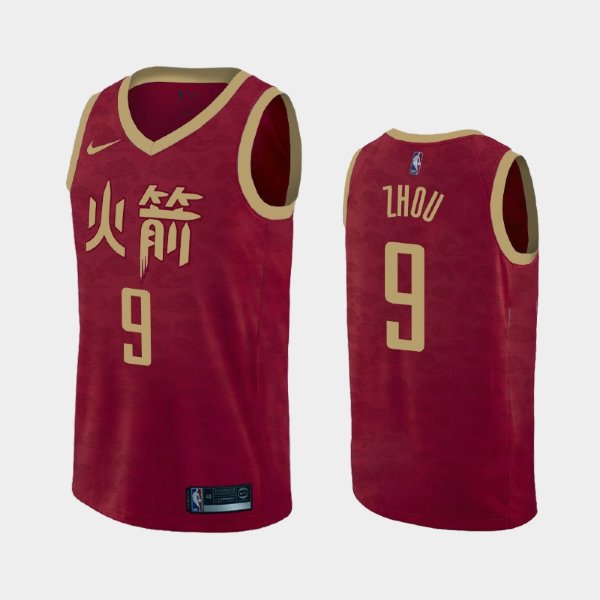 Houston Rockets #9 Zhou Qi Red 2018-19 City баскетбольная майка NBA