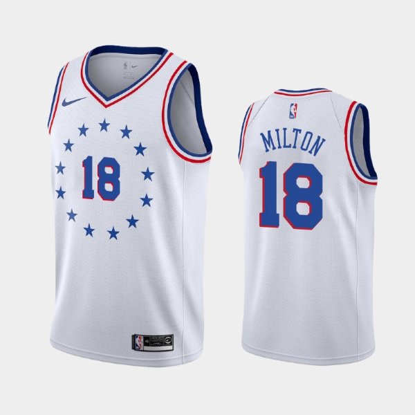 Philadelphia 76ers #18 Shake Milton White 2018-19 Earned баскетбольная майка NBA