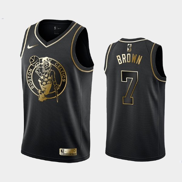 Boston Celtics #7 Jaylen Brown Black Golden Logo баскетбольная майка NBA