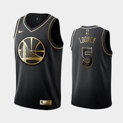 Golden State Warriors #5 Kevon Looney Black Golden Logo баскетбольная майка NBA