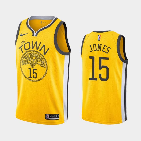 Golden State Warriors #15 Damian Jones Yellow 2018-19 Earned баскетбольная майка NBA