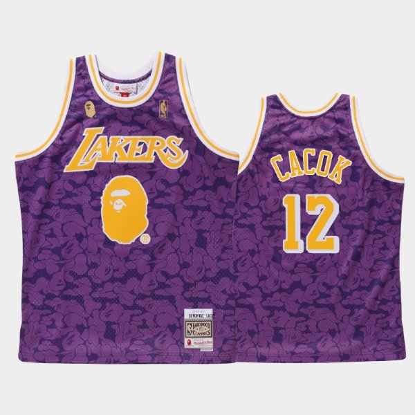 Los Angeles Lakers #12 Devontae Cacok Purple BAPE X Mitchell Classic баскетбольная майка NBA