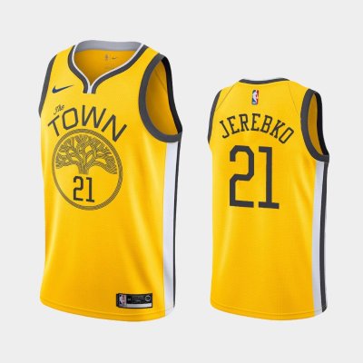 Golden State Warriors #21 Jonas Jerebko Yellow 2018-19 Earned баскетбольная майка NBA