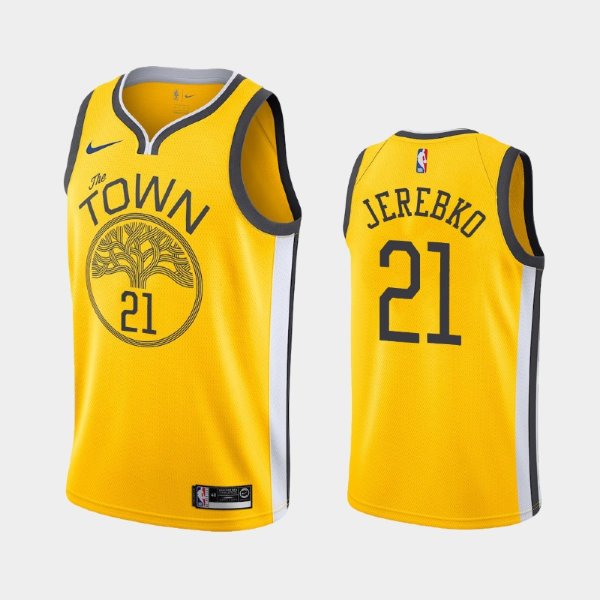 Golden State Warriors #21 Jonas Jerebko Yellow 2018-19 Earned баскетбольная майка NBA