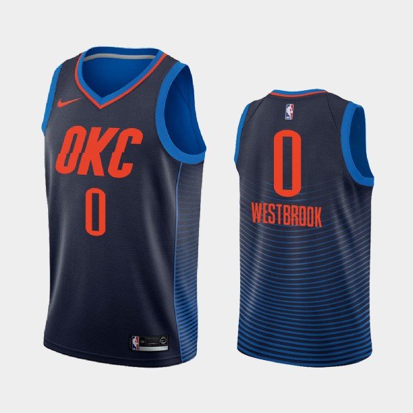 Oklahoma City Thunder #0 Russell Westbrook Navy 2018-19 Statement баскетбольная майка NBA