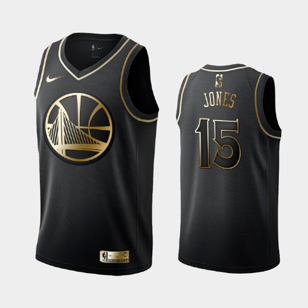 Golden State Warriors #15 Damian Jones Black Golden Logo баскетбольная майка NBA