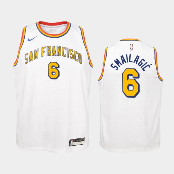 детская Golden State Warriors Hardwood Classics #6 Alen Smailagic White баскетбольная майка NBA