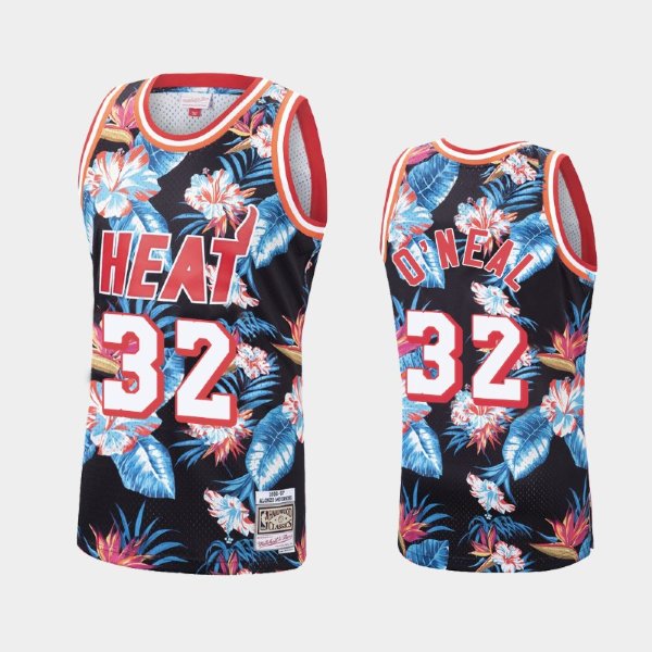 Miami Heat #32 Shaquille O'Neal Floral Fashion Hardwood Classics Black баскетбольная майка NBA