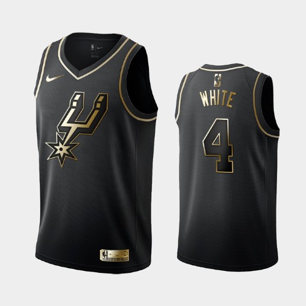 San Antonio Spurs #4 Derrick White Black Golden Logo баскетбольная майка NBA