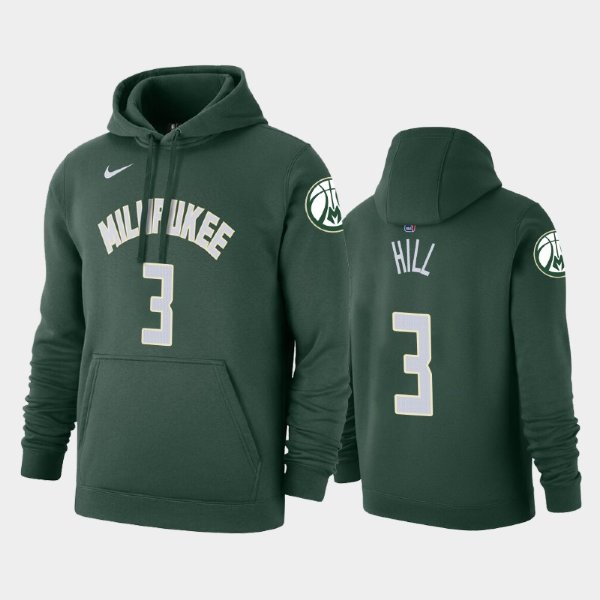 Milwaukee Bucks #3 George Hill 2019-20 Icon Hunter Green Pullover Name & Number Hoodie