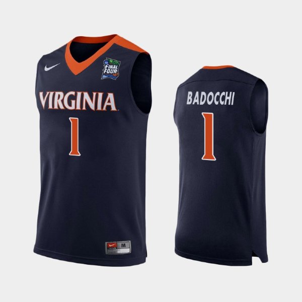 NCAA Virginia Cavaliers #1 Francesco Badocchi Navy 2019 Final Four баскетбольная майка NBA