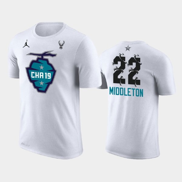 Milwaukee Bucks 2019 All-Star #22 Khris Middleton The Buzz Side Sweep White футболка