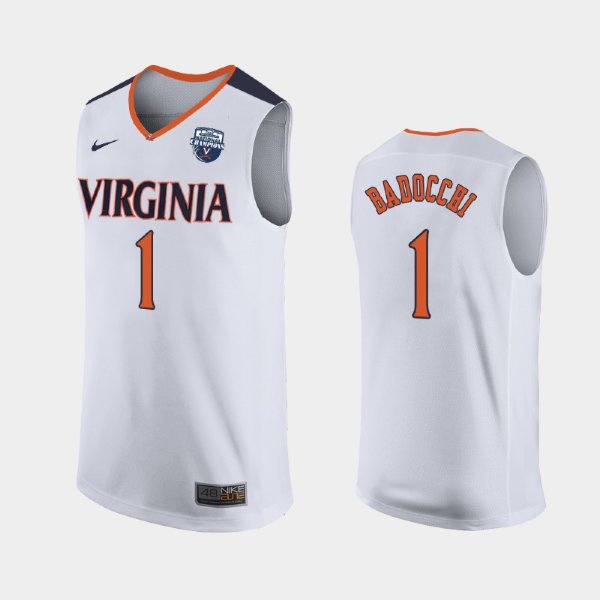 NCAA Virginia Cavaliers #1 Francesco Badocchi White 2019 Basketball Champions баскетбольная майка NBA