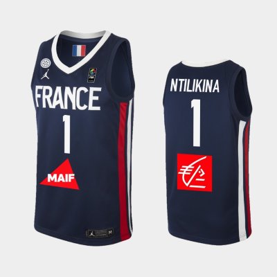 France 2019 FIBA Baketball World Cup #1 Frank Ntilikina Navy баскетбольная майка NBA