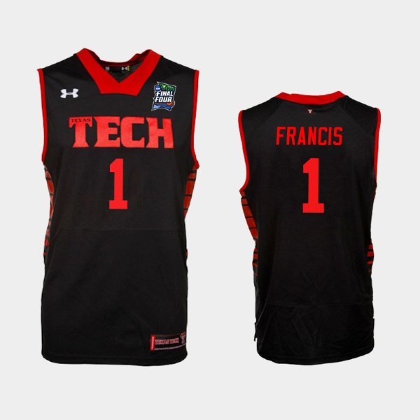NCAA Texas Tech Red Raiders #1 Brandone Francis Black 2019 Final Four баскетбольная майка NBA
